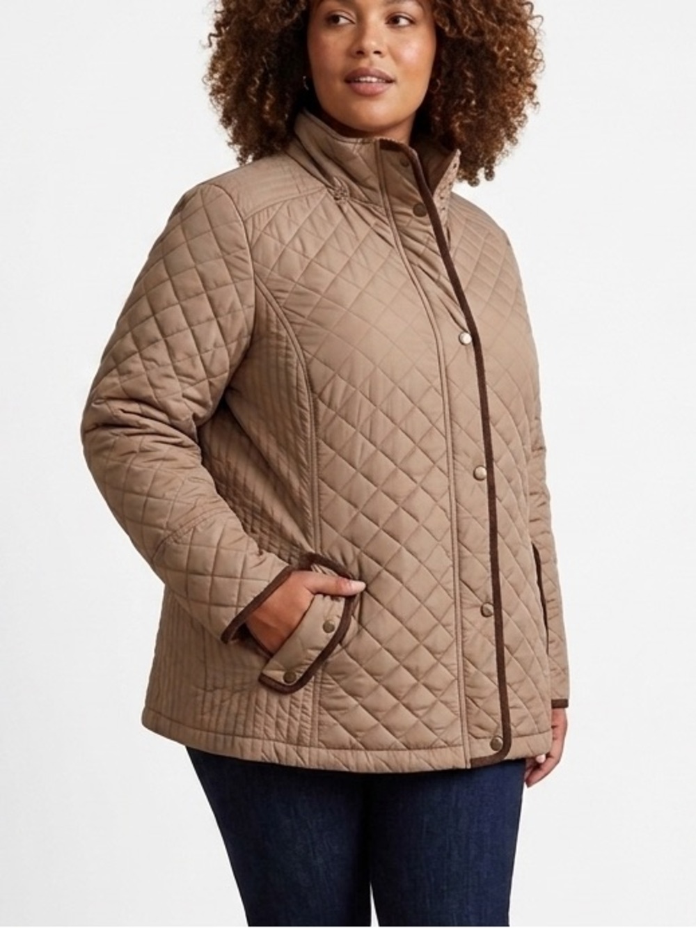 St. John’s Bay Tan Neutral Quilted Puffer Jacket Lightweight Full-Zip Size 1X